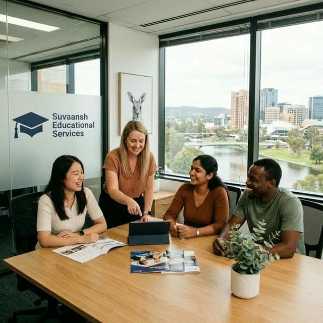 Education consultant meeting with international students in Adelaide